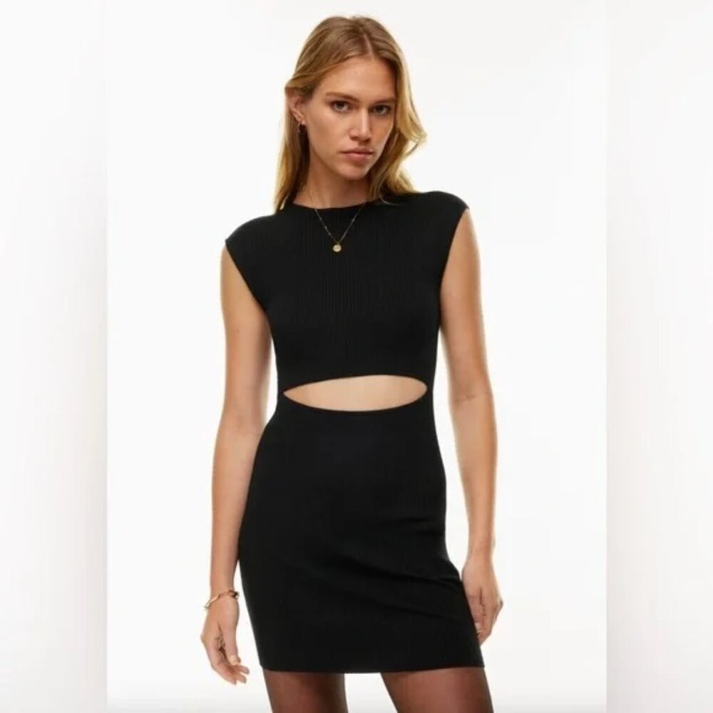 Aritzia Wilfred Cutout Knit Mini Dress in black size XS